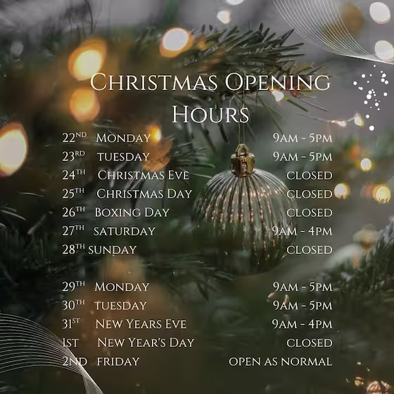 Opening Times Christmas 25 and New Year 26